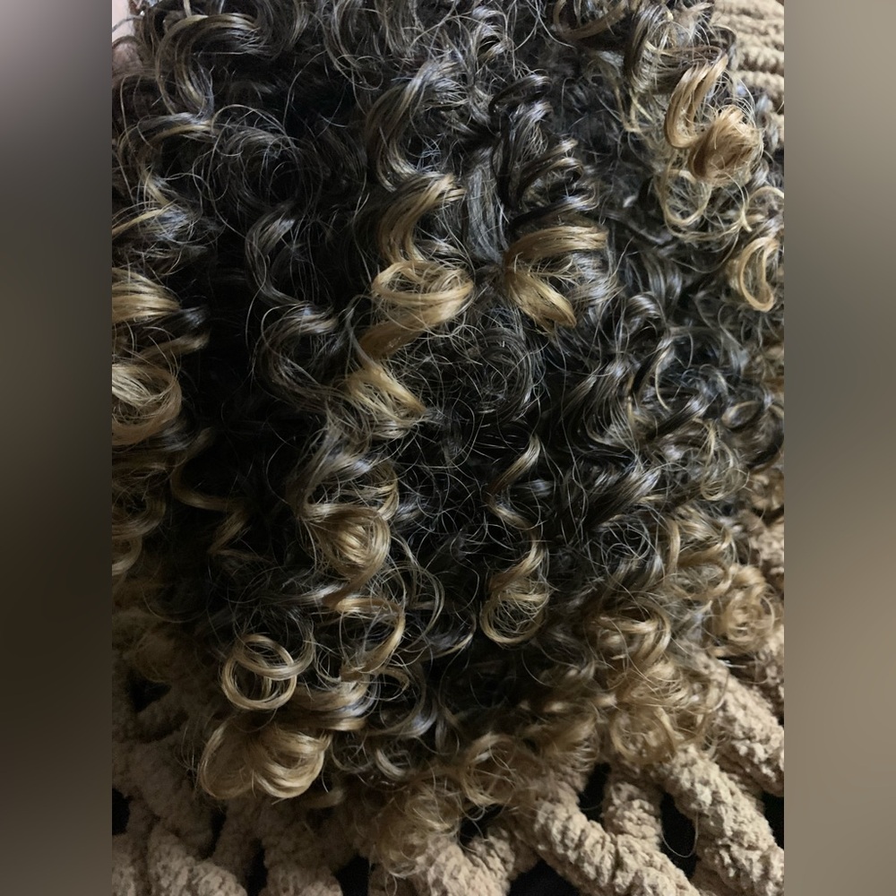 Curly Wig, Kinky Afro Curly Wig, 2 Tone Blonde Mixed Brown Color - Picture 4 of 9
